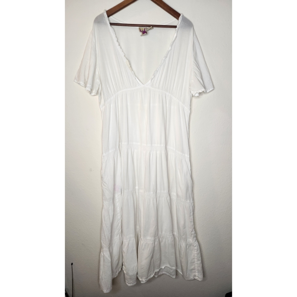 Original Anthony Womens Large White Tiered Boho Prairie Spring Maxi Dress